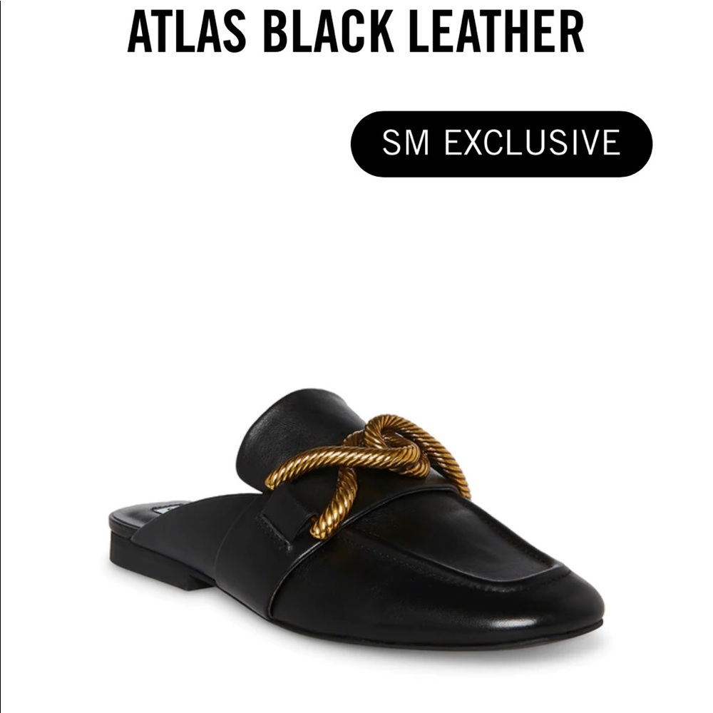 Atlas Steve Madden Black Leather Slide On Mules